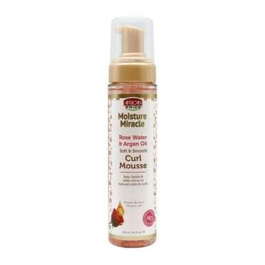 African Pride Moisture Miracle Rose Eau and Argan Oil Curl Hair Mousse Flexible Hold 8.5 Oz